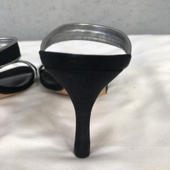 Stuart Weitzman Shoes Womens Size 5 Black Silver Sandal Heels Kitten Slide Mules - Picture 12 of 16